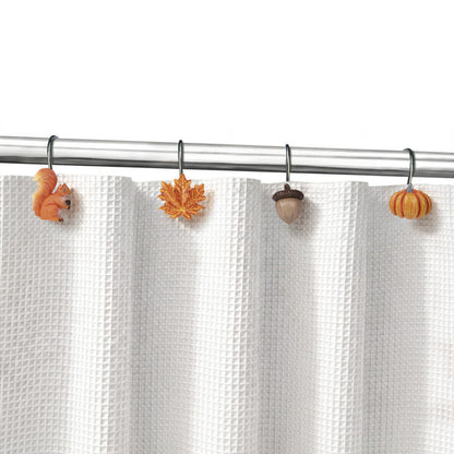 Sunlit Maple Leaf Shower Curtain Hooks for Fall Autumn, Home Decorative Shower Curtain Rings for Bathroom, Resin, Orange Red Maple Leaves Shower Curtain Hangers Hooks Bath Accessories, Set of 12