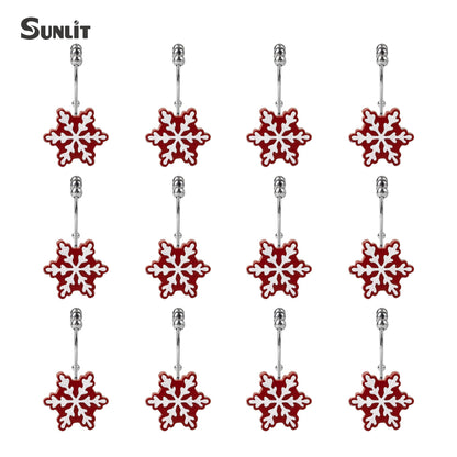 Sunlit Christmas Shower Curtain Hooks Silver Snowflakes Shower Curtain Rings, Resin, White Christmas Decor, Winter Bathroom Decoration - 12 Pack