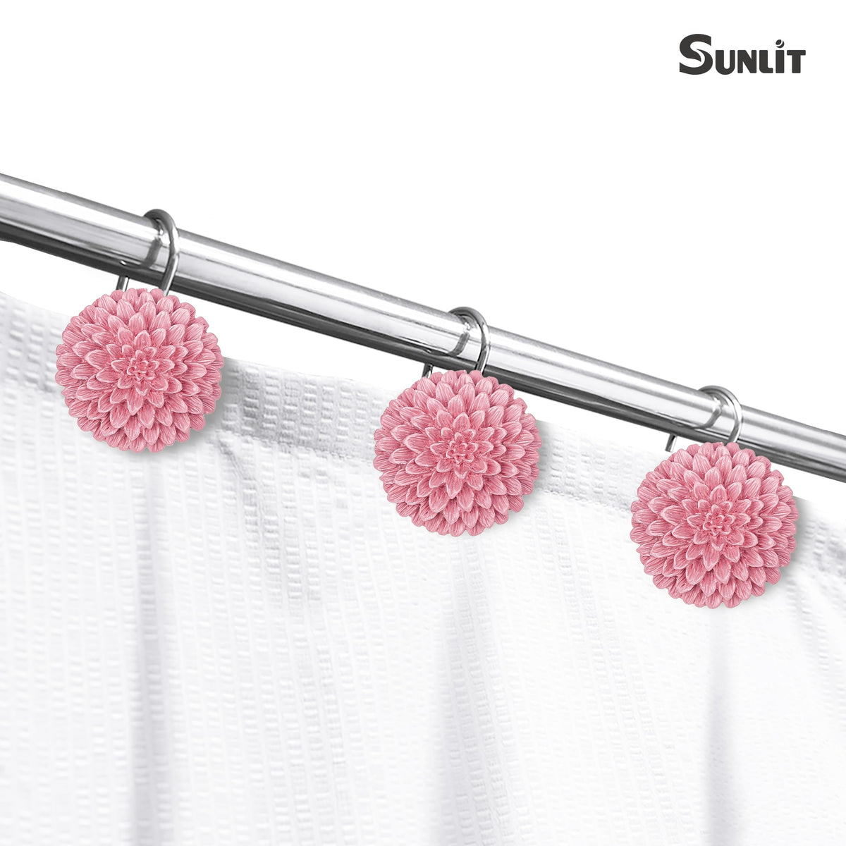 Sunlit Decorative Floral Shower Curtain Hooks, Turquoise Dahlia Pinnata Flower Shower Curtain Rings, Resin, Bathroom Decoration Blue Shower Curtain Hooks-12 Pack