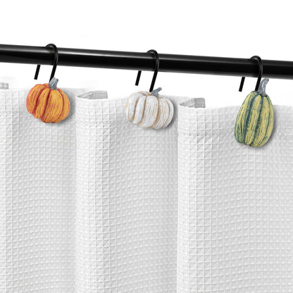 Sunlit Fall Pumpkin Decorative Shower Curtain Hooks, Autumn Harvest Festival Shower Curtain Rings, Resin, Orange Farmhouse Bathroom Curtain Hangers Decoration, Set of 12