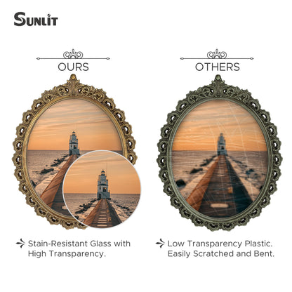 Sunlit Vintage Picture Frame 4x6 Inch, Oval Antique Photo Frames with Glass Front, Luxury Photo Display, Tabletop Wall Hanging, Gift Ideas, White