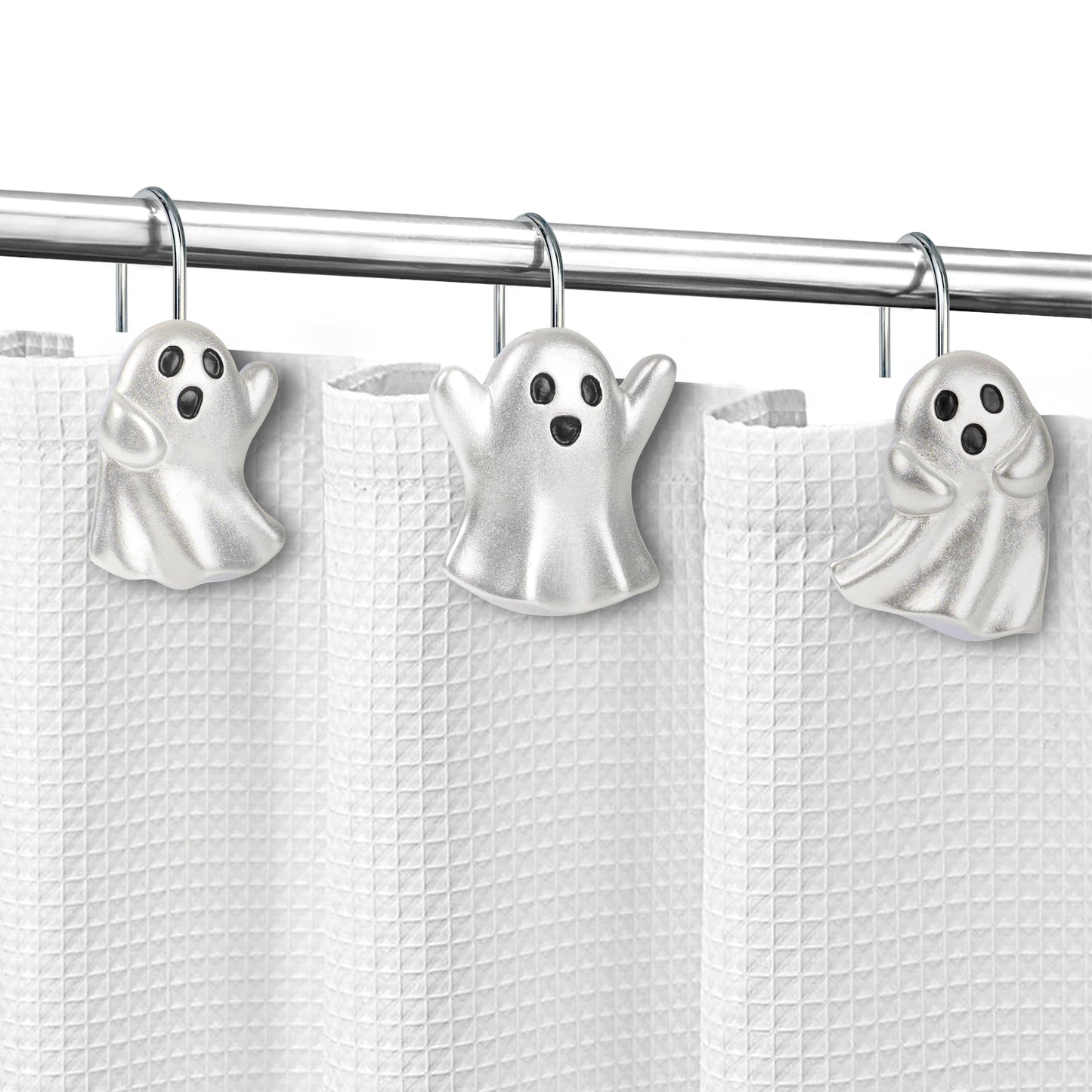 Sunlit Ghost Shower Curtain Hooks, Home Decorative Shower Curtain Rings for Bathroom, Halloween Shower Curtain Hangers Bathroom Accessories, Set of 12