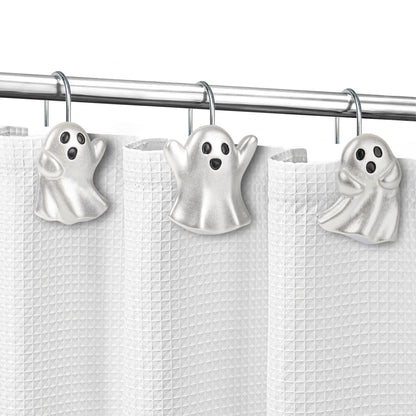 Sunlit Ghost Shower Curtain Hooks, Home Decorative Shower Curtain Rings for Bathroom, Halloween Shower Curtain Hangers Bathroom Accessories, Set of 12