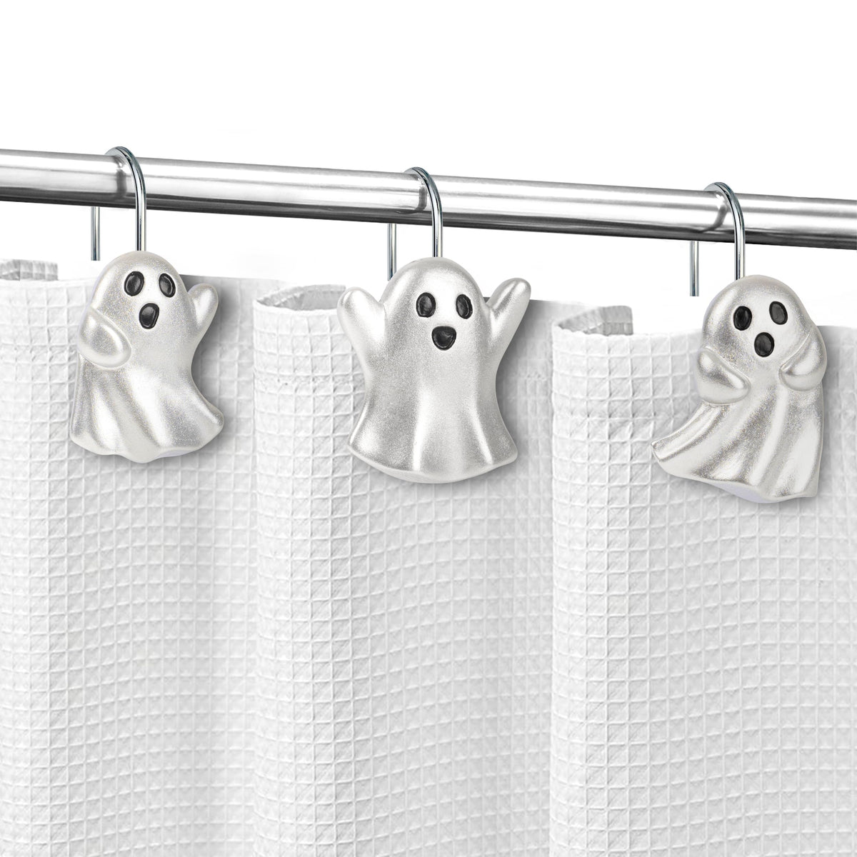 Sunlit Ghost Shower Curtain Hooks, Home Decorative Shower Curtain Rings for Bathroom, Halloween Shower Curtain Hangers Bathroom Accessories, Set of 12, Golden