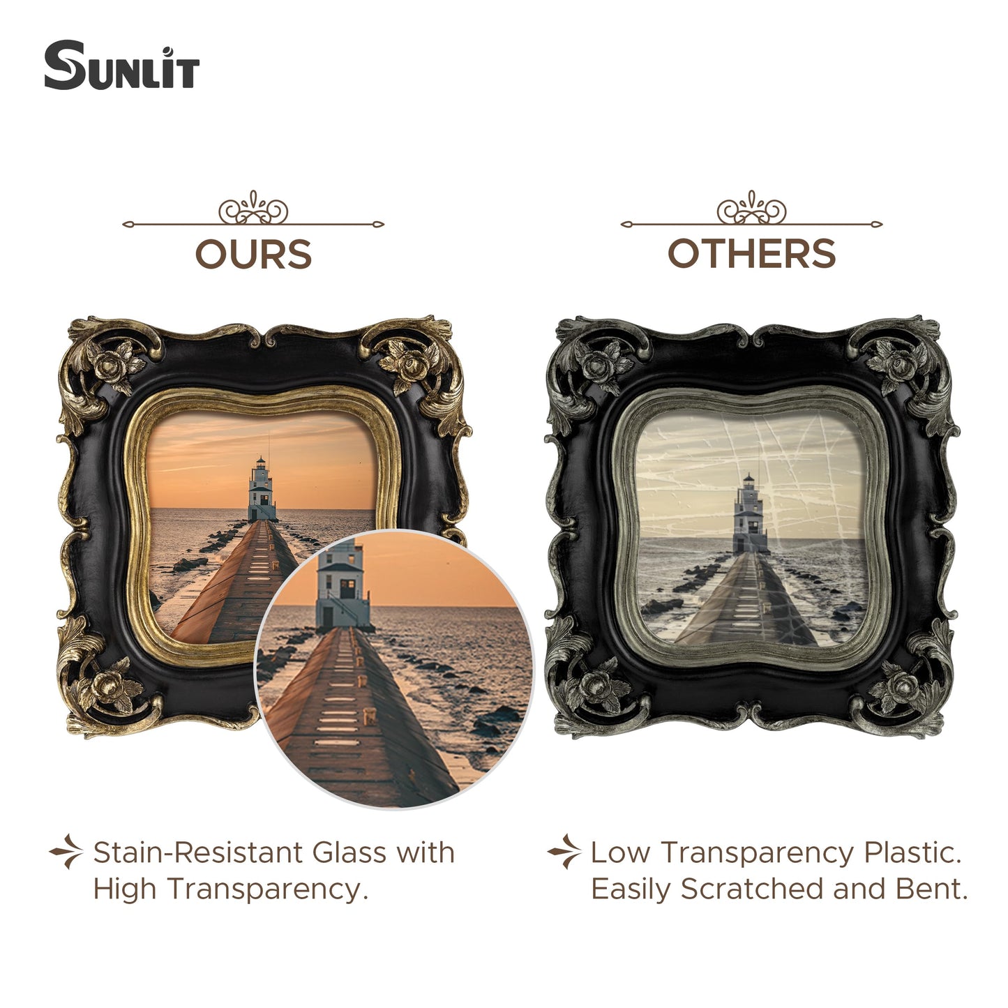 Sunlit Vintage Small Picture Frame 2.5x3.5 Inch, Antique Mini Polaroid Photo Frames with Glass Front, Luxury Wallet Size Picture Frames, Tiny Photo Frames Display Tabletop Wall Hanging Gift Ideas, Gold