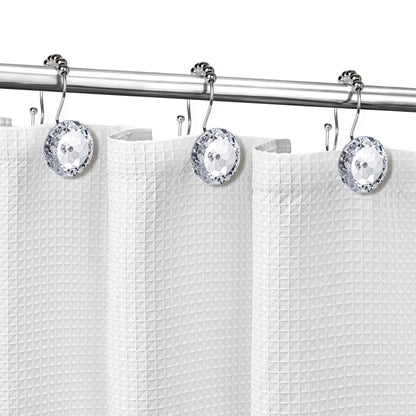 Sunlit Luxury Design Round Clear Diamond Crystal Gem Bling with Glide Balls Double Shower Curtain Hooks, Rust Proof Metal Rhinestones Glam Shower Curtain Rings-12 Pack