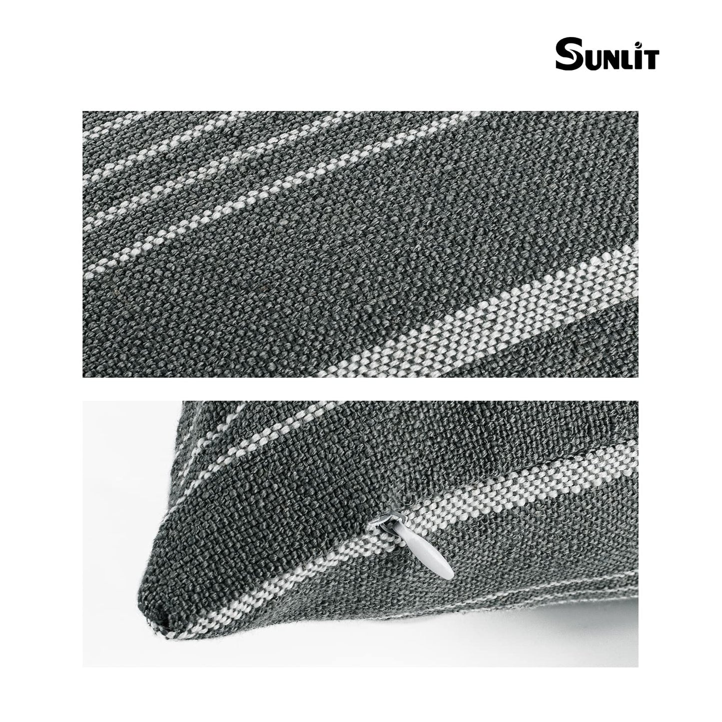 Sunlit Decorative Farmhouse Throw Pillow Case, Set of 2 Cream/Off-White with Black Stripes Modern Accent Square Pillow Cover, 22" x 22", Textured Linen Throw Cushion Covers for Couch Chair Bedroom