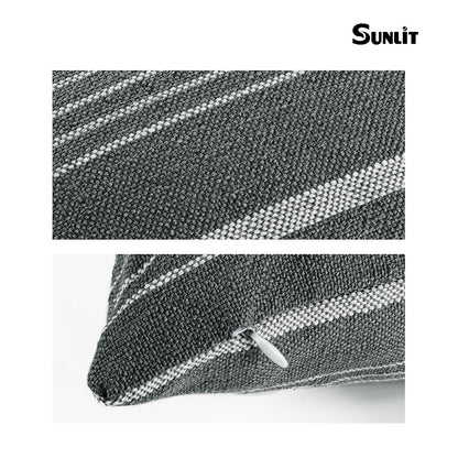 Sunlit Decorative Farmhouse Throw Pillow Case, Set of 2 Cream/Off-White with Black Stripes Modern Accent Square Pillow Cover, 22" x 22", Textured Linen Throw Cushion Covers for Couch Chair Bedroom