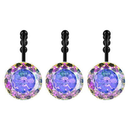 Sunlit Luxury Design Round Clear Diamond Crystal Gem Bling with Glide Balls Double Shower Curtain Hooks, Rust Proof Metal Rhinestones Glam Shower Curtain Rings-12 Pack