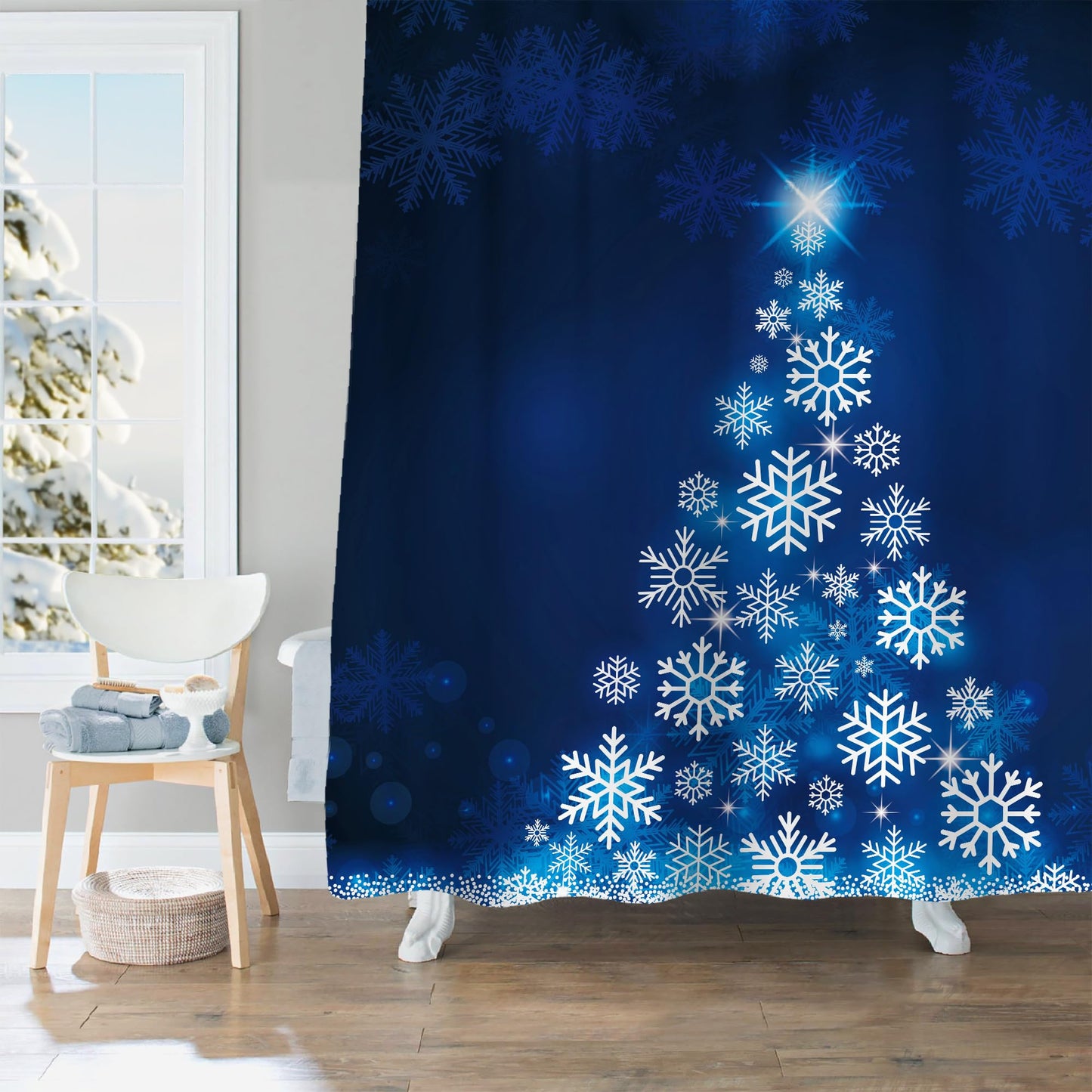 Sunlit Geometric Modern Design Christmas Shower Curtain Christmas Tree Bathroom Home Office Holiday Wall Decoration as Tapestry and Photo Booth Backdrop Red Green White Printed