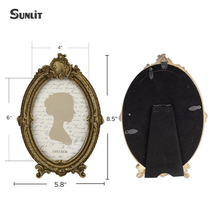 Sunlit Vintage Picture Frame 4x6 Inch, Oval Antique Photo Frames with Glass Front, Luxury Photo Display, Tabletop Wall Hanging, Gift Ideas, Brown