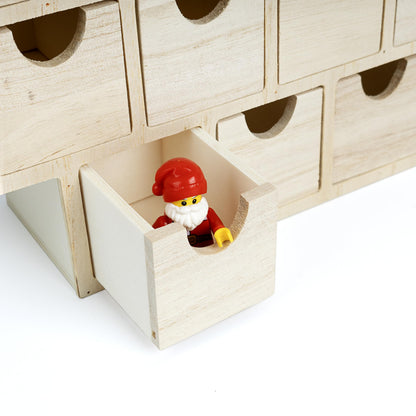 Sunlit Christmas Wooden Advent Calendar with Drawers, Unfinished Wooden, House Shaped Countdown Calendar Ready to Decorate and Personalize | Craft Storage Box | DIY Guru and Crafters