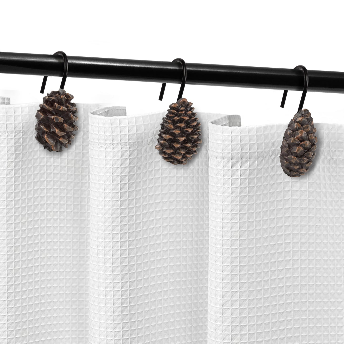 Sunlit Pinecone Decorative Shower Curtain Hooks, Brown Pine Cone Shower Curtain Rings, Resin, Winter Christmas Theme Bathroom Decoration, Set of 12