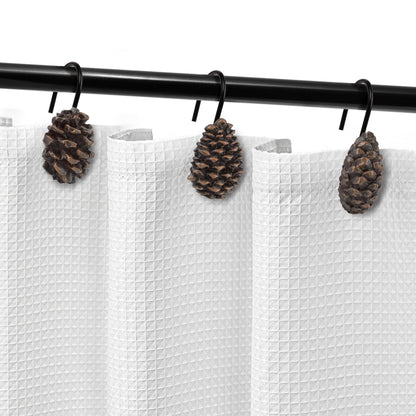 Sunlit Pinecone Decorative Shower Curtain Hooks, Brown Pine Cone Shower Curtain Rings, Resin, Winter Christmas Theme Bathroom Decoration, Set of 12