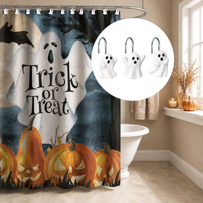 Sunlit Ghost Shower Curtain Hooks, Home Decorative Shower Curtain Rings for Bathroom, Halloween Shower Curtain Hangers Bathroom Accessories, Set of 12