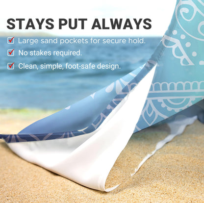 Sunlit Silky Soft Sand Proof Beach Blanket 106"x81" / 85"x72" Sand Proof Mat with Corner Pockets and Mesh Bag for Beach Party, Travel, Camping and Outdoor Music Festival, Mandala