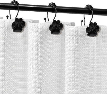 Sunlit Fashion Design Cute Paw Print Polished Double Shower Curtain Hooks for Dog Cat and Bear, Rust Proof Oil Metal Shower Curtain Rings, Black-12 Pack