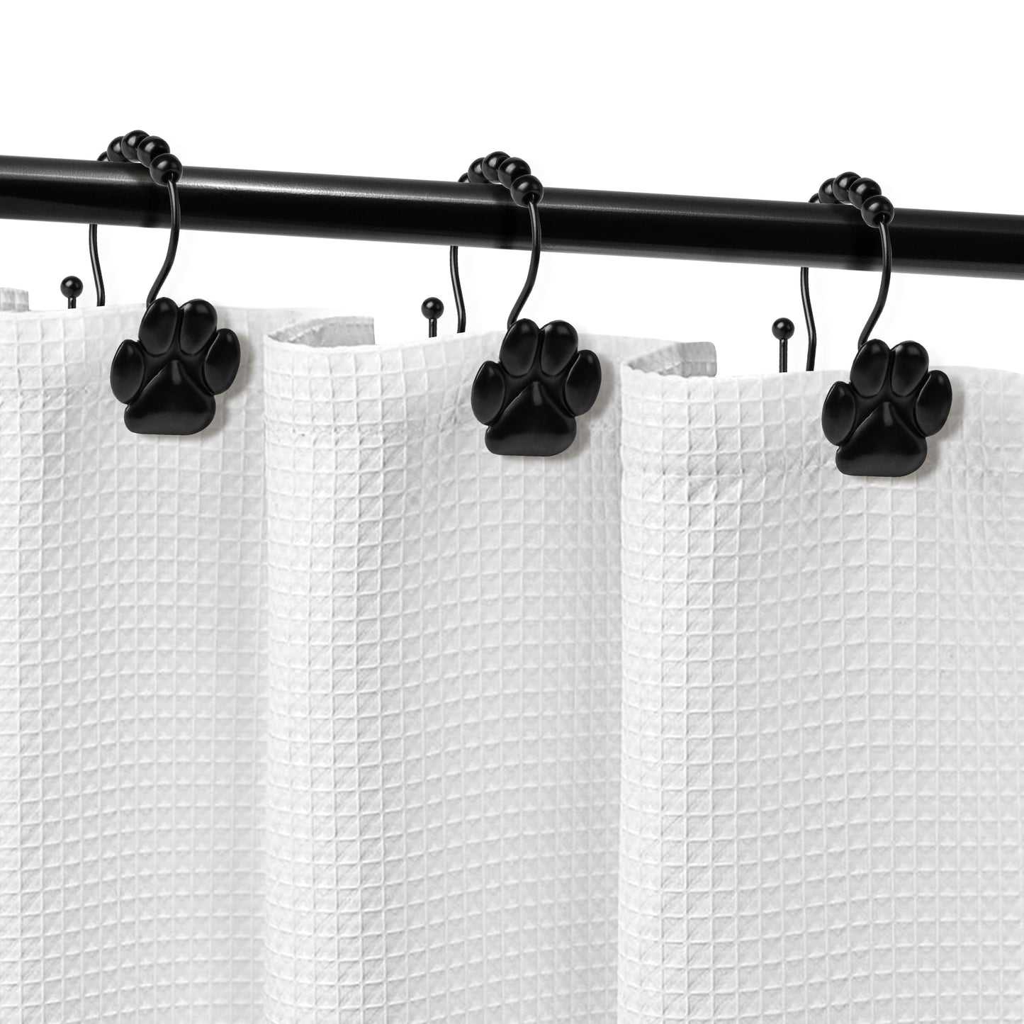 Sunlit Fashion Design Cute Paw Print Polished Double Shower Curtain Hooks for Dog Cat and Bear, Rust Proof Oil Rubbed Metal Shower Curtain Rings-12 Pack