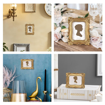 Sunlit Vintage Small Picture Frame 2.5x3.5 Inch, Antique Mini Polaroid Photo Frames with Glass Front, Luxury Wallet Size Picture Frames, Tiny Photo Frames Display Tabletop Wall Hanging Gift Ideas, Gold