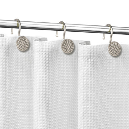 Sunlit Gold 3D Beaded Mesh Shower Curtain Hooks, Metal Home Decorative Shower Curtain Rings for Bathroom, Modern Shower Curtain Hangers Bathroom Accessories, Set of 12