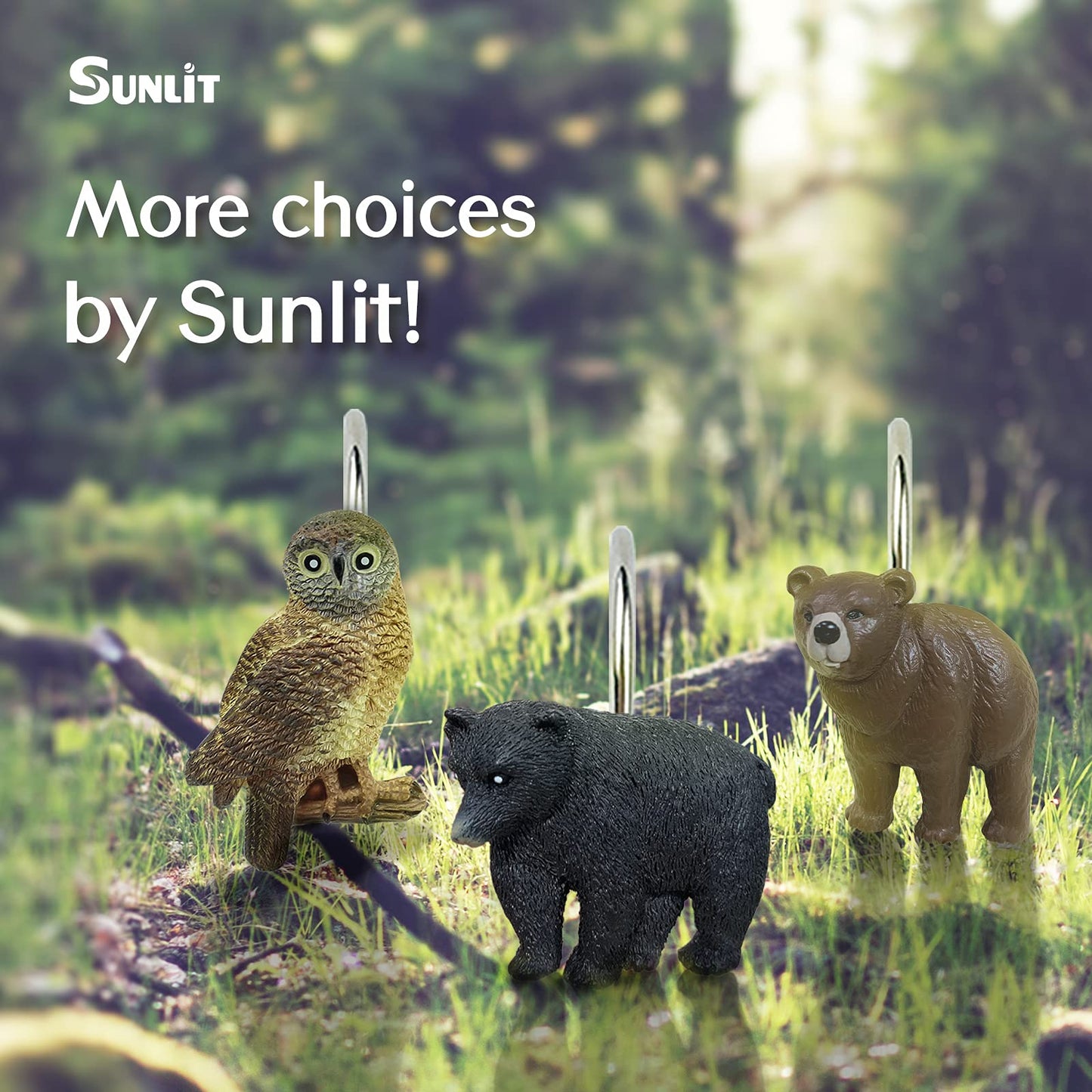 Sunlit Rustic Decorative Shower Curtain Hooks, Black Bear Shower Curtain Rings, Cabin Shower Curtain Hooks with Black Hooks, Resin, Farmhouse Bathroom Decoration, Set of 12