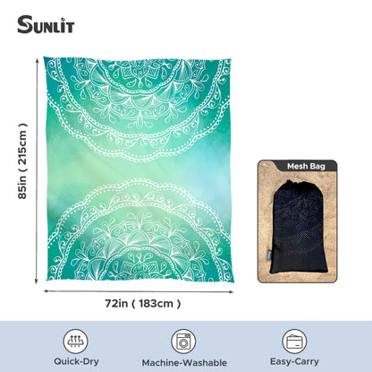 Sunlit Silky Soft Sand Proof Beach Blanket 106"x81" / 85"x72" Sand Proof Mat with Corner Pockets and Mesh Bag for Beach Party, Travel, Camping and Outdoor Music Festival, Mandala
