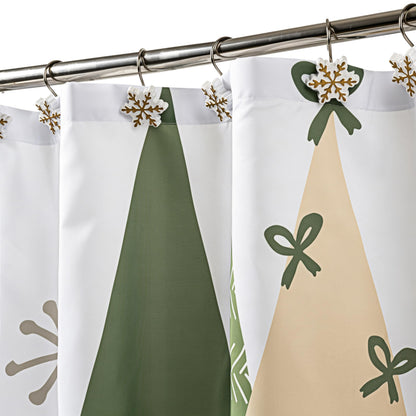 Sunlit Geometric Modern Design Christmas Shower Curtain Christmas Tree Bathroom Home Office Holiday Wall Decoration as Tapestry and Photo Booth Backdrop Red Green White Printed