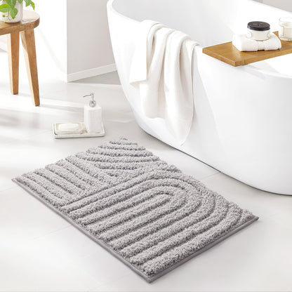 Sunlit 24"x60" Boho Decorative Textured Bathroom Rugs Runner, Mid Century Modern Extra Long Non-Slip Absorbent Soft Bath Mat, Organic Modern Floor Mat Bath Runner Dry Fast Machine Washable, Gray