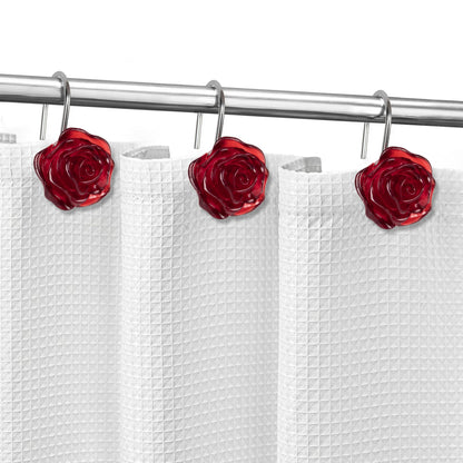 Sunlit Rose Shower Curtain Hooks, Home Decorative Flower Shower Curtain Rings for Bathroom, Resin, Pink Floral Shower Curtain Hanger Hooks for Living Room, Set of 12