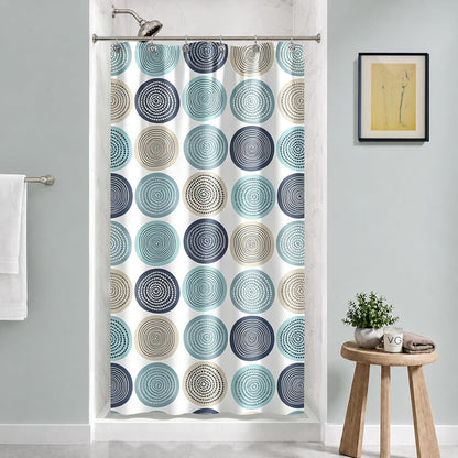 Sunlit Abstract Tree Rings Woody Artistic Small Stall Shower Curtain 36 x 72 Inches RV Half Size Narrow Bathroom Curtains Nature Pale Blue Teal Beige Light Brown Fabric Bathroom Decor