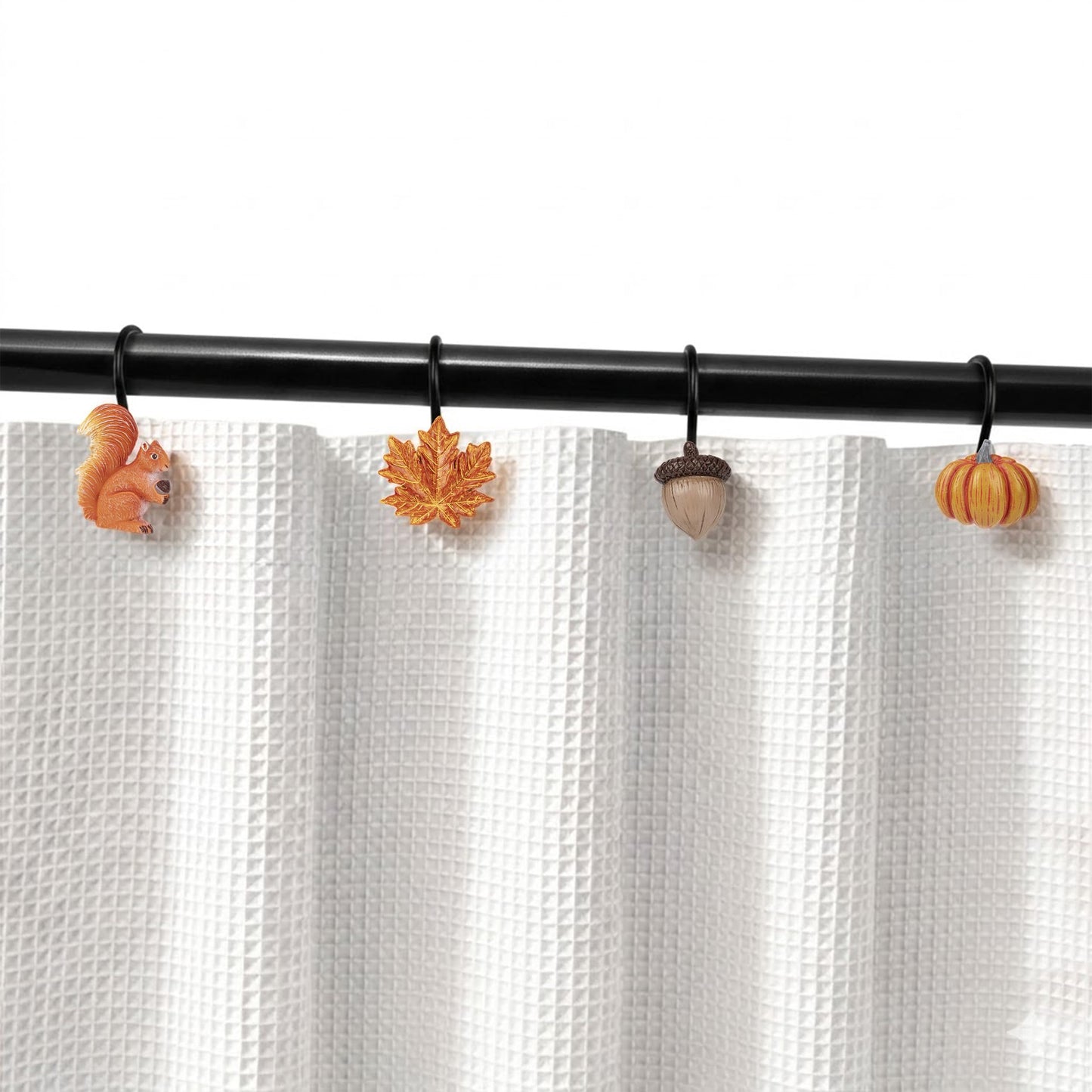 Sunlit Maple Leaf Shower Curtain Hooks for Fall Autumn, Home Decorative Shower Curtain Rings for Bathroom, Resin, Orange Red Maple Leaves Shower Curtain Hangers Hooks Bath Accessories, Set of 12