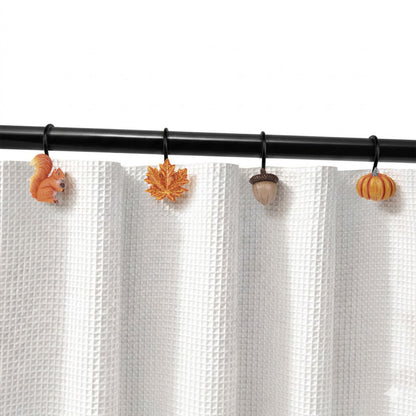 Sunlit Maple Leaf Shower Curtain Hooks for Fall Autumn, Home Decorative Shower Curtain Rings for Bathroom, Resin, Orange Red Maple Leaves Shower Curtain Hangers Hooks Bath Accessories, Set of 12