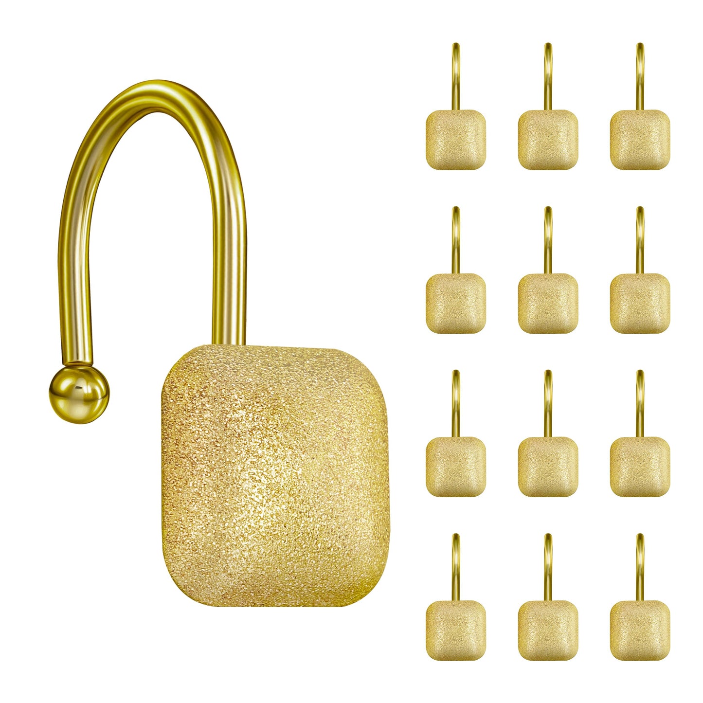 Sunlit Gold Shower Curtain Hooks, Square Metal Home Decorative Shower Curtain Rings for Bathroom, Modern Shower Curtain Hangers Bathroom Accessories, Set of 12