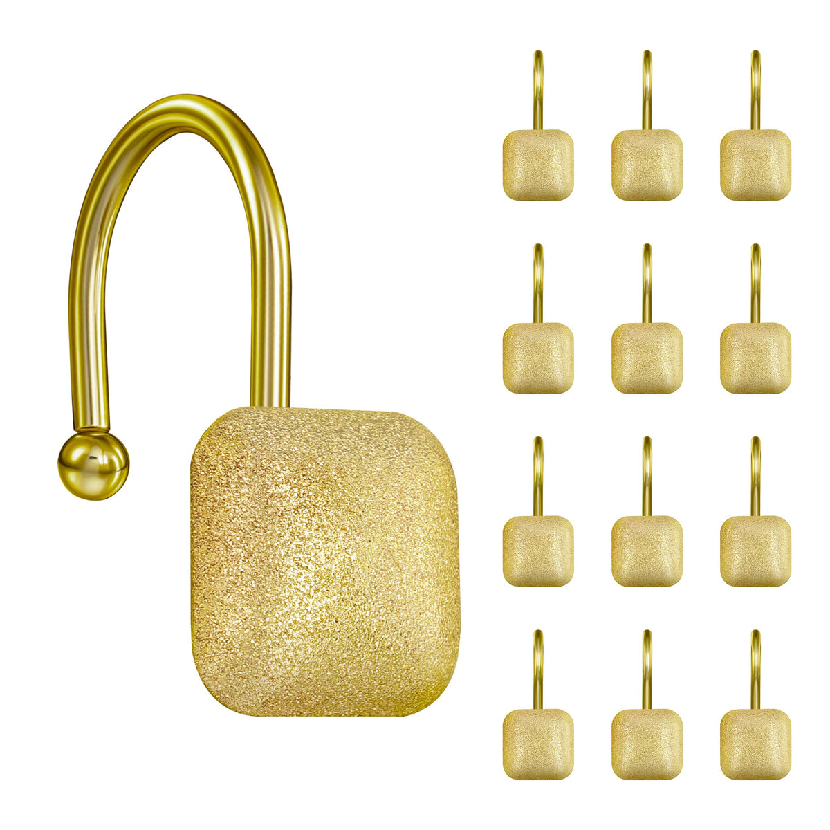 Sunlit Gold Shower Curtain Hooks, Round Metal Home Decorative Shower Curtain Rings for Bathroom, Modern Shower Curtain Hangers Bathroom Accessories, Set of 12