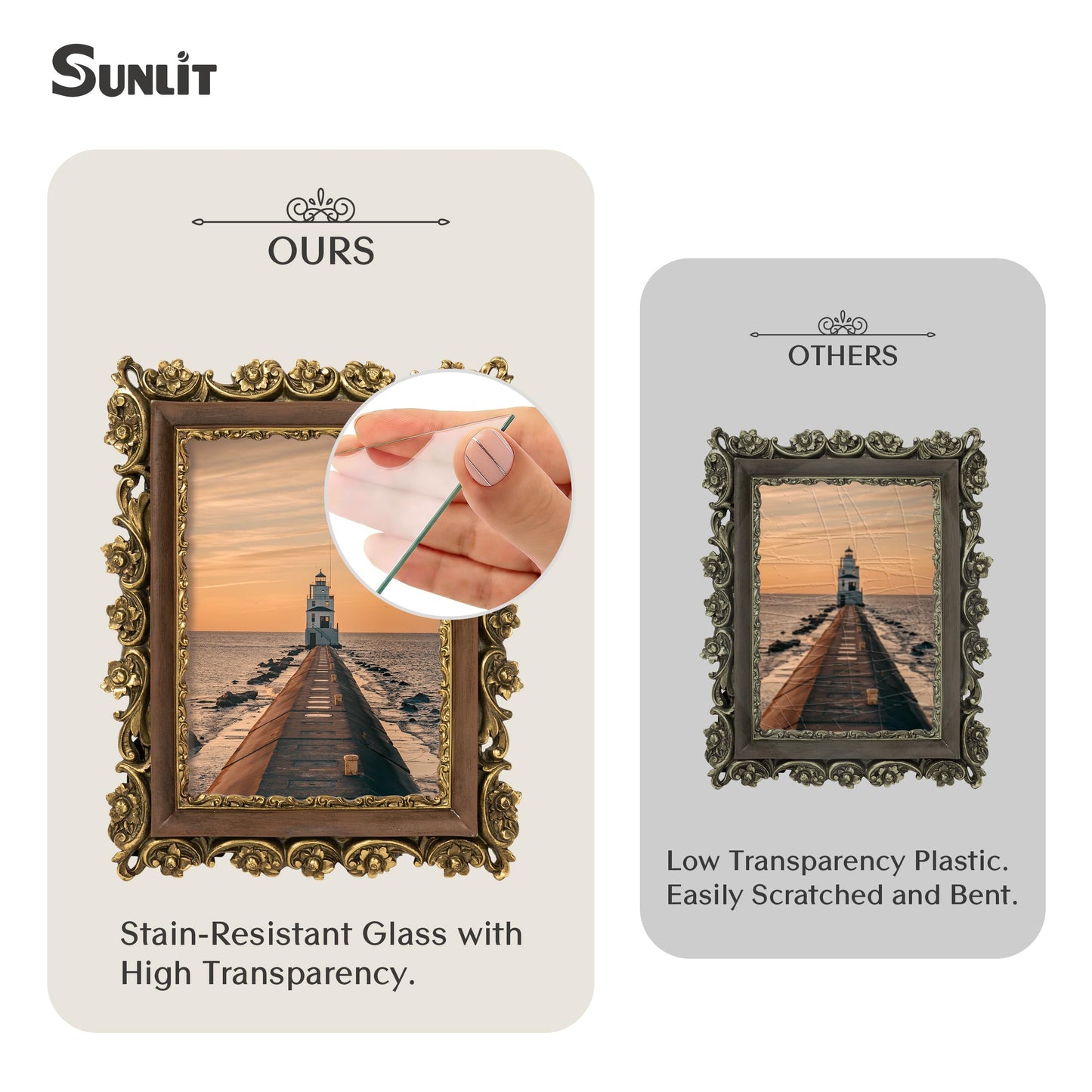 Sunlit Vintage Picture Frame 5x7 Inch, Luxury Antique Photo Frames with Glass Front, Photo Display, Tabletop Wall Hanging, Gift Ideas, Gold and Brown
