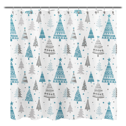 Sunlit Christmas Shower Curtain, Red and Gray Xmas Trees with Stars and Snow Pattern Shower Curtain for Bathroom Decor, 71x71 Inch