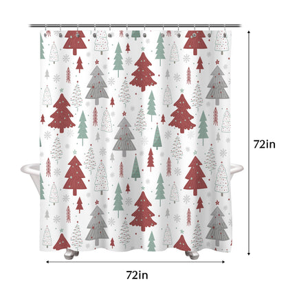 Sunlit Christmas Shower Curtain, Red and Gray Xmas Trees with Stars and Snow Pattern Shower Curtain for Bathroom Decor, 71x71 Inch