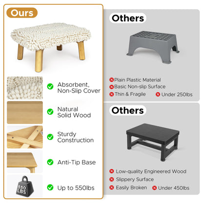 Sunlit One Step Stool, Heavy Duty Bathtub Stool up to 550 lbs, Non-Slip Wood Foot Stool, Wooden Step Stool for Adults, Dark Walnut Bed Step Stools for High Bed, Kitchen Bathroom Bedroom
