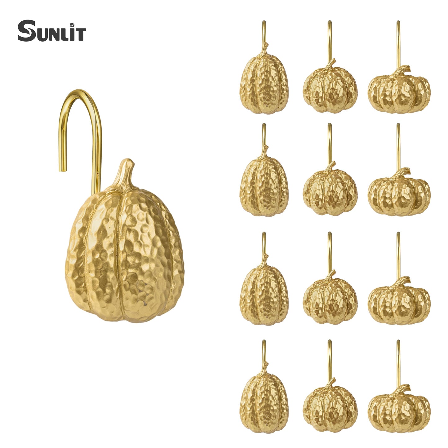 Sunlit Fall Pumpkin Decorative Shower Curtain Hooks, Autumn Harvest Festival Shower Curtain Rings, Resin, Orange Farmhouse Bathroom Curtain Hangers Decoration, Set of 12