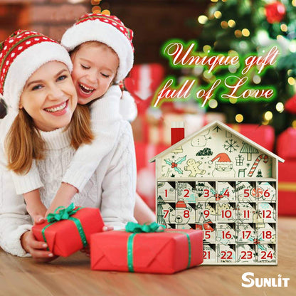 Sunlit Christmas Wooden Advent Calendar with Drawers, Unfinished Wooden, Chalet Shaped Countdown Calendar Ready to Decorate and Personalize | Craft Storage Box | DIY Guru and Crafters