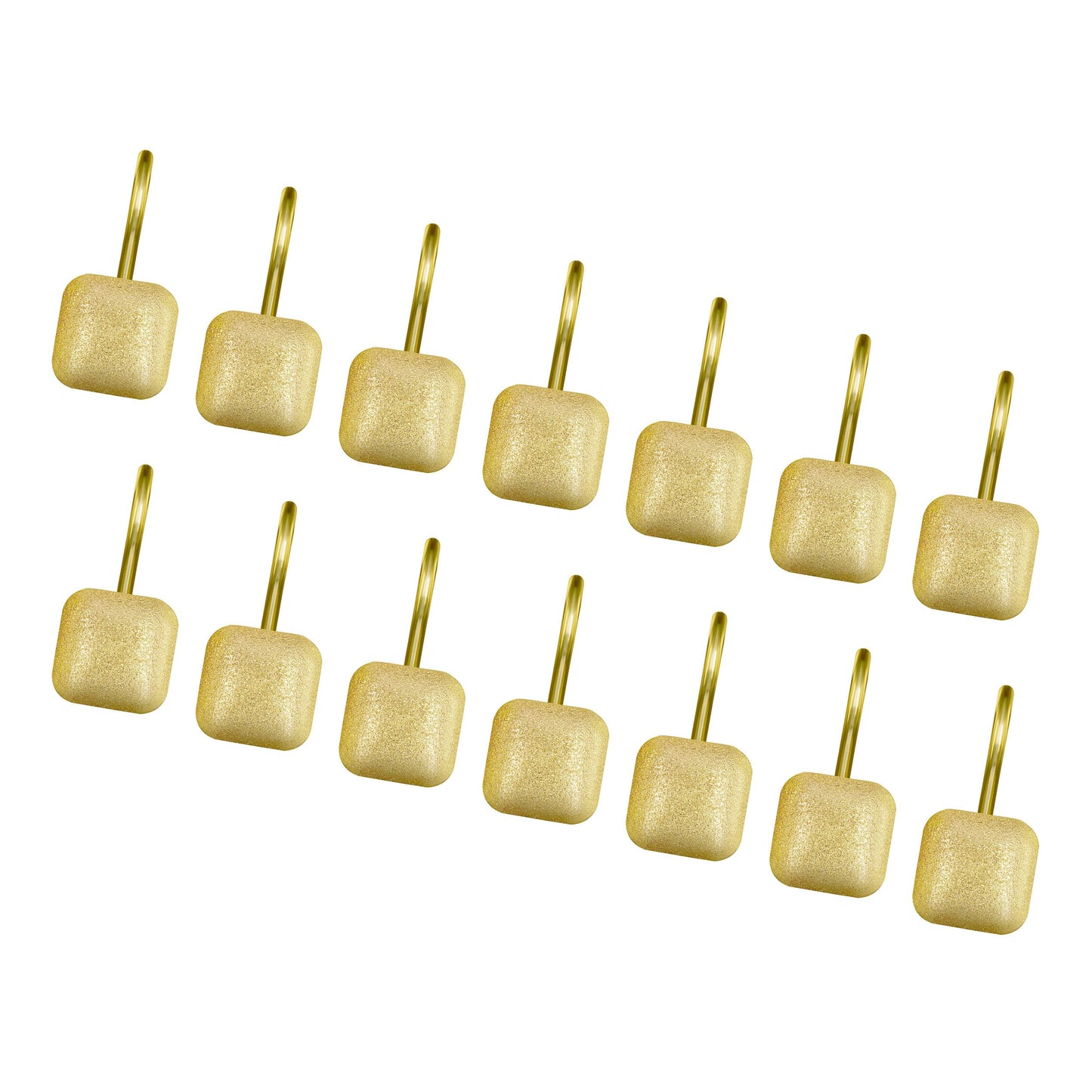 Sunlit Gold Shower Curtain Hooks, Square Metal Home Decorative Shower Curtain Rings for Bathroom, Modern Shower Curtain Hangers Bathroom Accessories, Set of 12