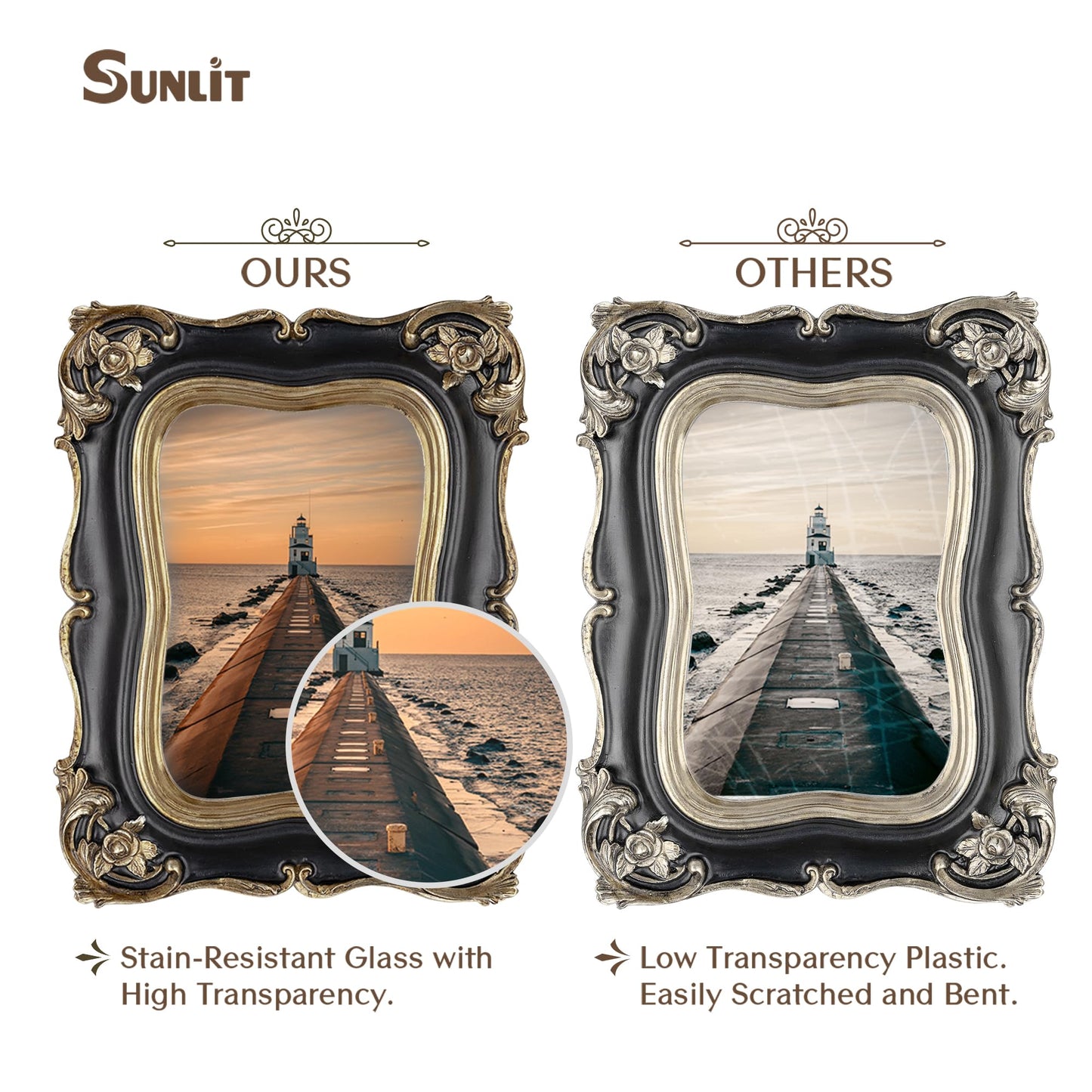 Sunlit Vintage Small Picture Frame 2.5x3.5 Inch, Antique Mini Polaroid Photo Frames with Glass Front, Luxury Wallet Size Picture Frames, Tiny Photo Frames Display Tabletop Wall Hanging Gift Ideas, Gold