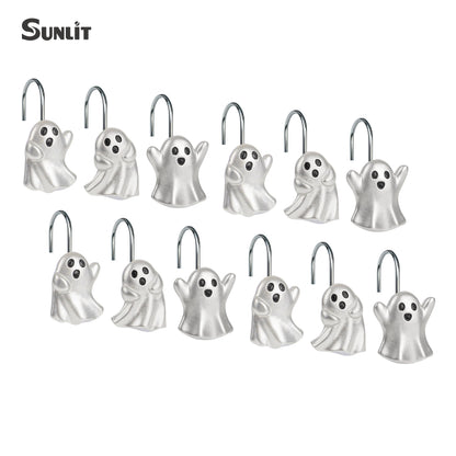 Sunlit Ghost Shower Curtain Hooks, Home Decorative Shower Curtain Rings for Bathroom, Halloween Shower Curtain Hangers Bathroom Accessories, Set of 12