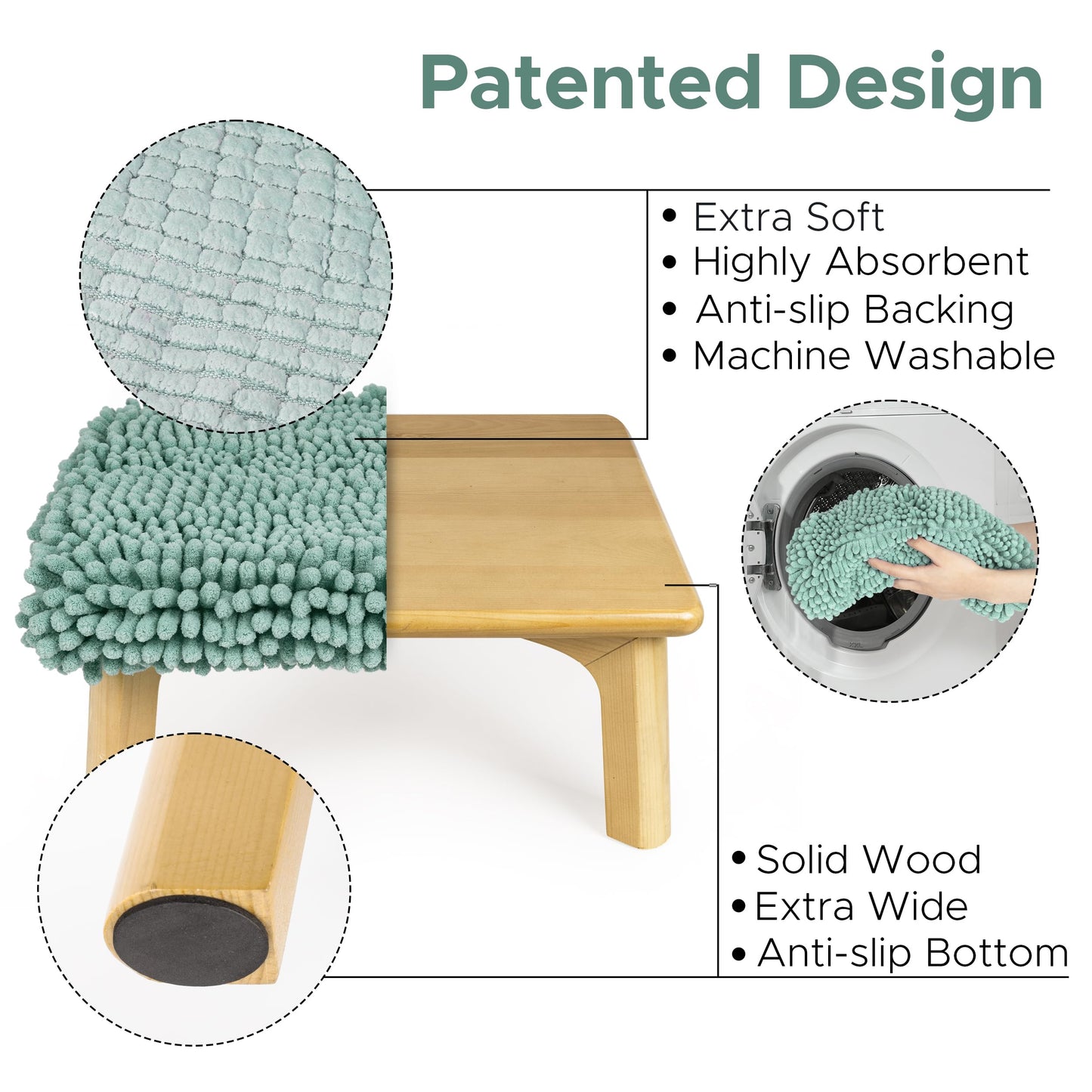 Sunlit One Step Stool with Absorbent Chenille, Stool Holds up to 550 lbs, Non-Slip Wood Foot Stool, Wooden Step Stool for Adults, Step Stools for Kids, Kitchen Bathroom Bedroom, Taupe