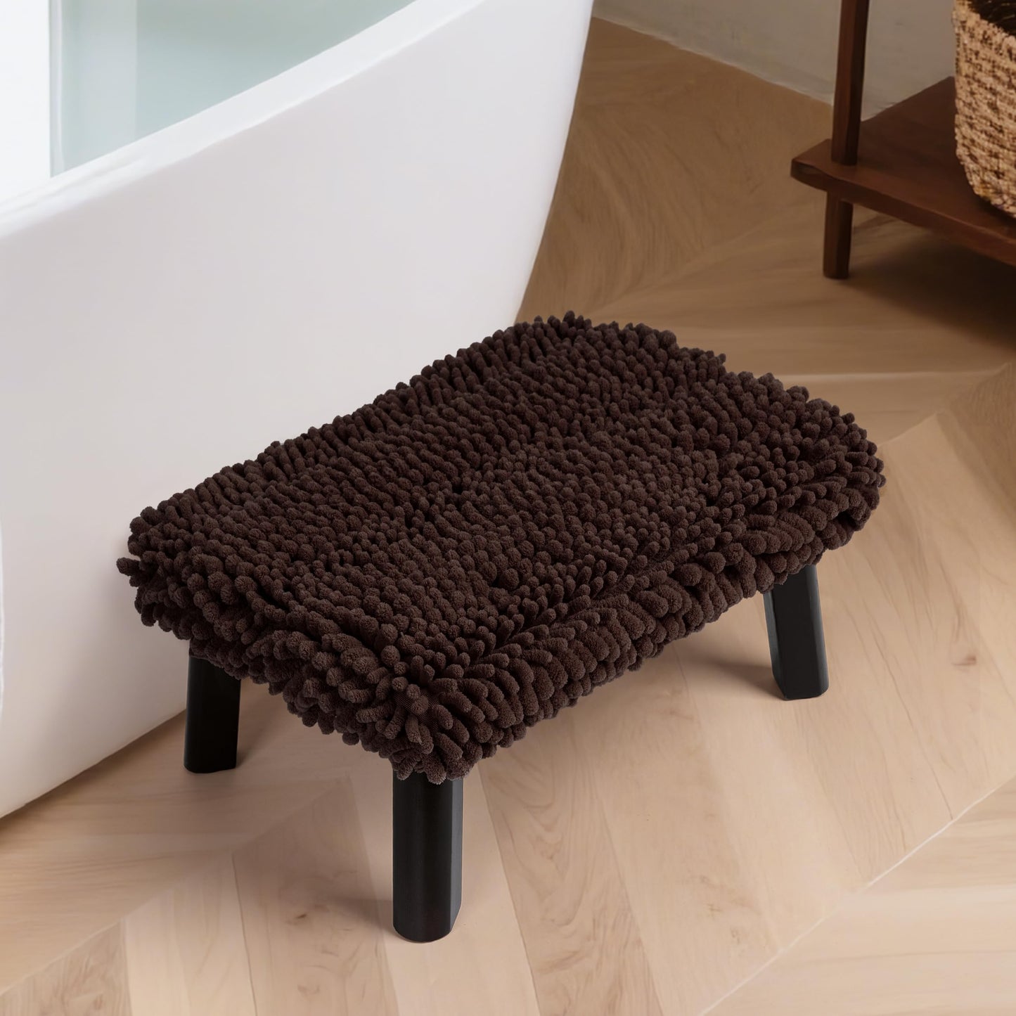 Sunlit One Step Stool, Heavy Duty Bathtub Stool up to 550 lbs, Non-Slip Wood Foot Stool, Wooden Step Stool for Adults, Dark Walnut Bed Step Stools for High Bed, Kitchen Bathroom Bedroom