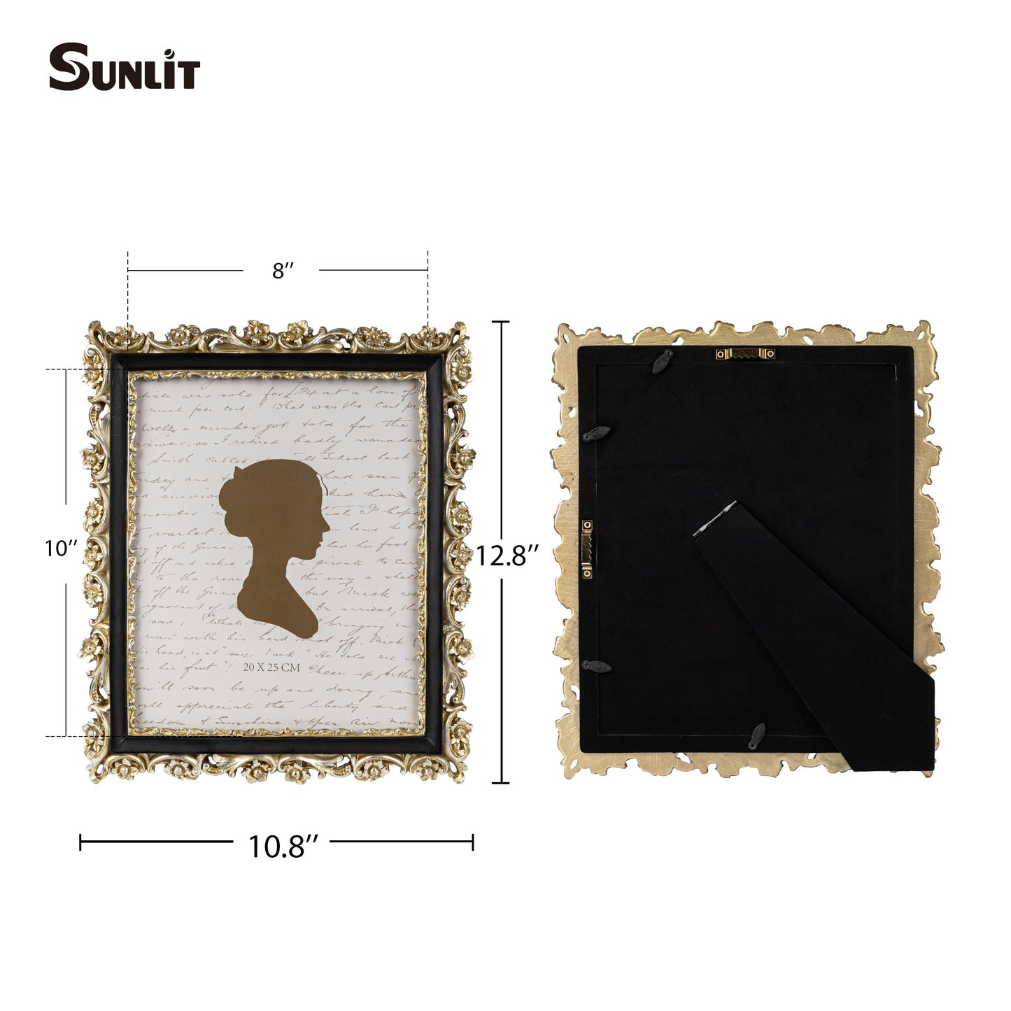 Sunlit Vintage Picture Frame 5x7 Inch, Luxury Antique Photo Frames with Glass Front, Photo Display, Tabletop Wall Hanging, Gift Ideas, Gold and Brown