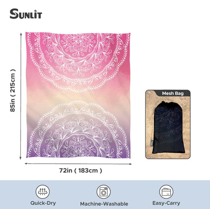 Sunlit Silky Soft Sand Proof Beach Blanket 106"x81" / 85"x72" Sand Proof Mat with Corner Pockets and Mesh Bag for Beach Party, Travel, Camping and Outdoor Music Festival, Mandala