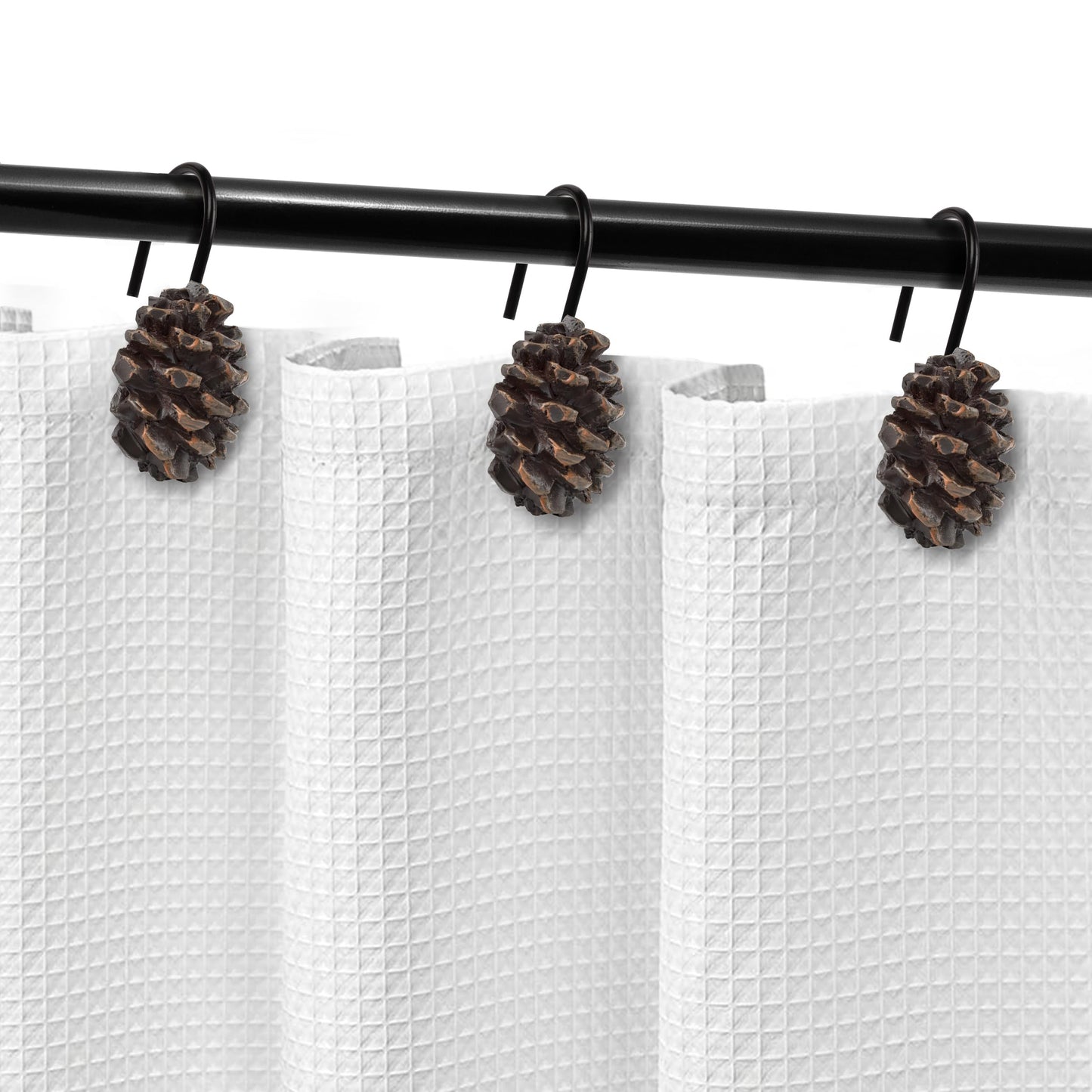 Sunlit Pinecone Decorative Shower Curtain Hooks, Brown Pine Cone Shower Curtain Rings, Resin, Winter Christmas Theme Bathroom Decoration, Set of 12