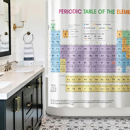 Updated Periodic Table of Elements Fabric Shower Curtains for Chemistry Students and Teacher Use as Poster, Educational Shower Curtain