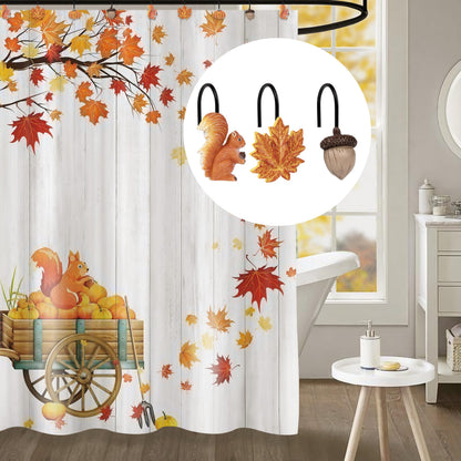Sunlit Maple Leaf Shower Curtain Hooks for Fall Autumn, Home Decorative Shower Curtain Rings for Bathroom, Resin, Orange Red Maple Leaves Shower Curtain Hangers Hooks Bath Accessories, Set of 12